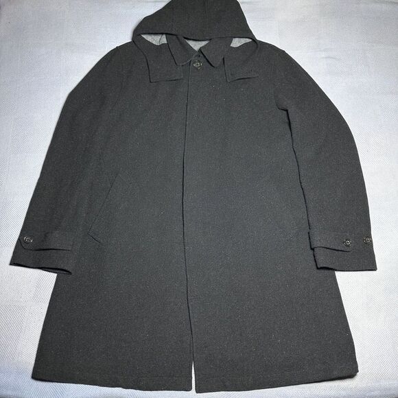 Lauren Ralph Lauren‎ Dark Gray Wool Blend Hooded Long Overcoat Men's Size 44L